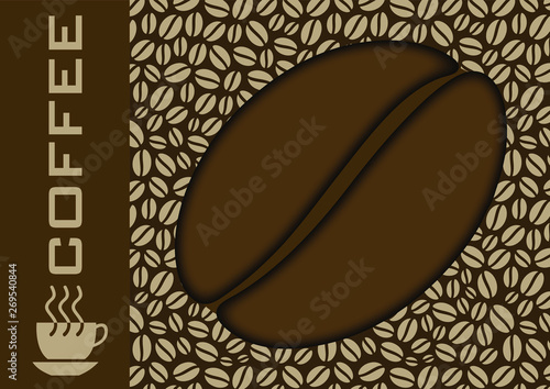 Illustration d’un grain de café géant sur un fond au motif de petits grains de café afin de promouvoir un café de qualité.