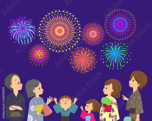3世代家族　花火大会