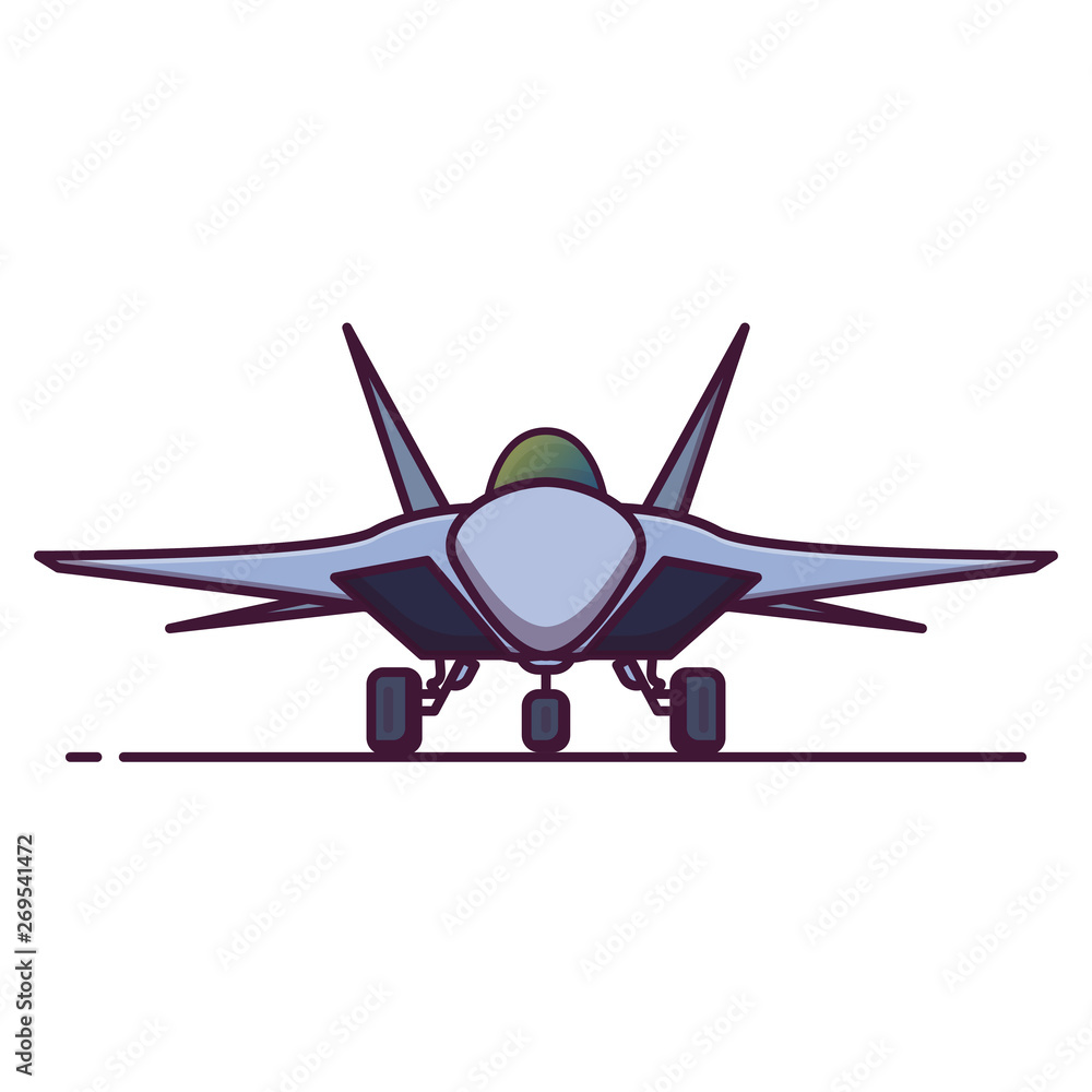 Front view of modern war plane. Line style vector illustration. Modern jet fighter banner. Military aircraft front view. Armed aviation pixel perfect banner. Front view of modern war plane. Line style vector illustration. Modern jet fighter banner. Military aircraft front view. Armed aviation pixel perfect banner.