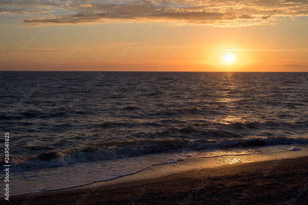 sunset on the sea, long exposure. Azov sea