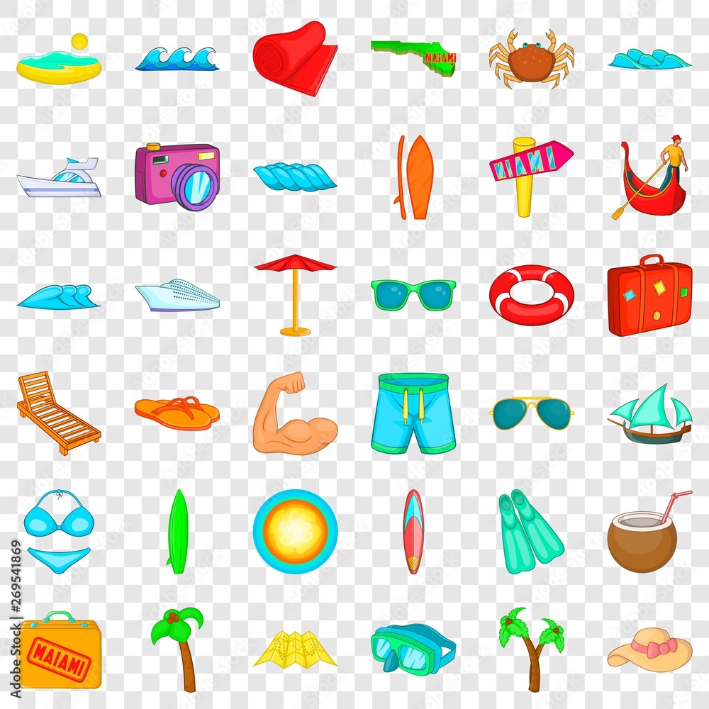Vacation icons set. Cartoon style of 36 vacation vector icons for web for any design Vacation icons set. Cartoon style of 36 vacation vector icons for web for any design