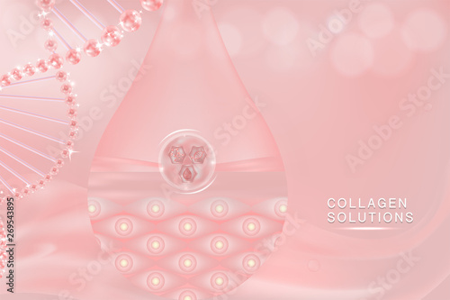 Hyaluronic acid skin solutions ad, pink collagen serum drop with cosmetic advertising background ready to use, vector illustration.