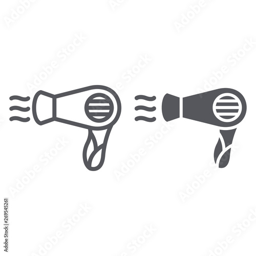 Hair dryer line and glyph icon, barber and appliance, blowdryer sign, vector graphics, a linear pattern on a white background.