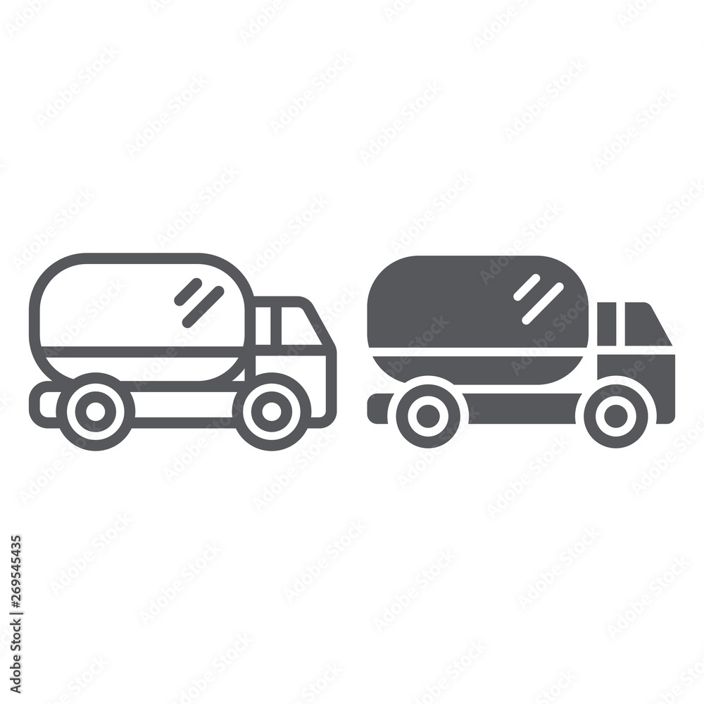 Truck line and glyph icon, transport and automobile, van sign, vector graphics, a linear pattern on a white background.
