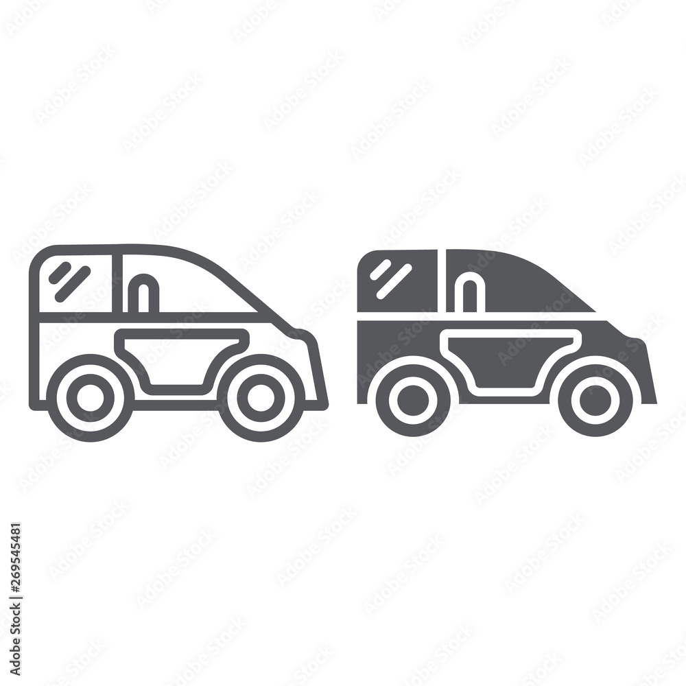 Mini car line and glyph icon, transport and automobile, auto sign, vector graphics, a linear pattern on a white background.