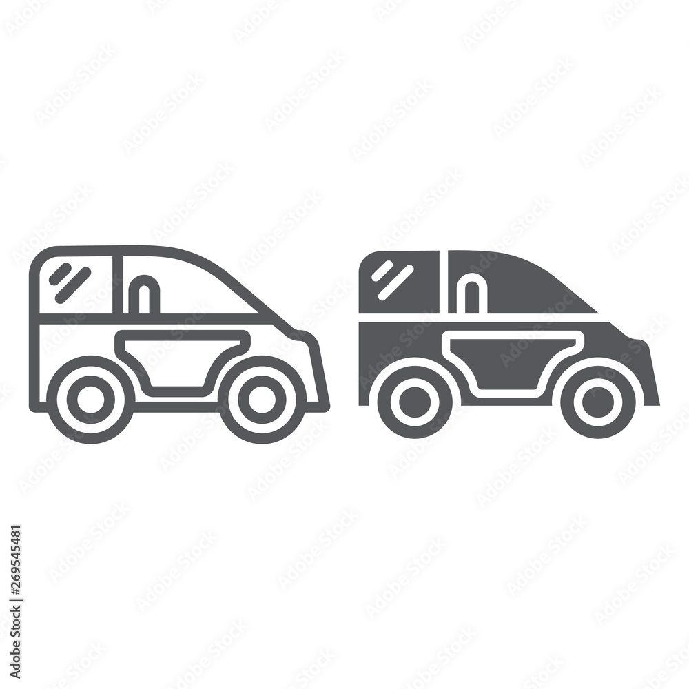 Mini car line and glyph icon, transport and automobile, auto sign, vector graphics, a linear pattern on a white background. Mini car line and glyph icon, transport and automobile, auto sign, vector graphics, a linear pattern on a white background.