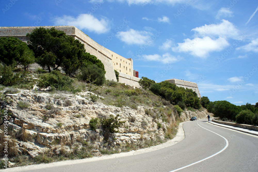 Road under the walls of the old fortress.Dalt Vila.Ibiza Island.Spain.