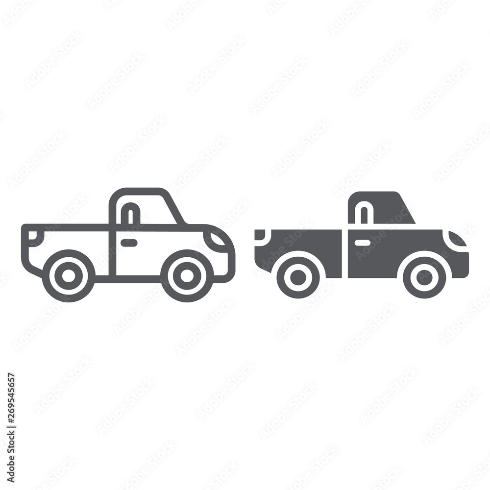 Pickup line and glyph icon, transport and automobile, truck sign, vector graphics, a linear pattern on a white background.