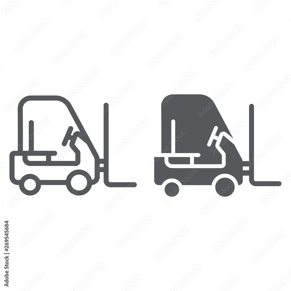 Forklift truck line and glyph icon, transportation and lift, loader sign, vector graphics, a linear pattern on a white background.