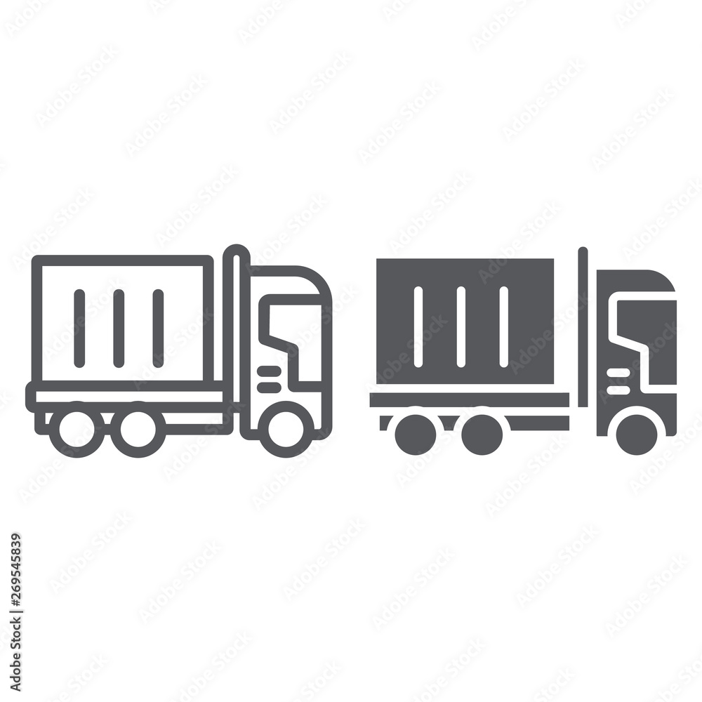 Truck cargo line and glyph icon, transportation and delivery, lorry sign, vector graphics, a linear pattern on a white background.