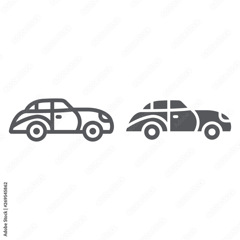 Retro car line and glyph icon, vintage and automobile, old car sign, vector graphics, a linear pattern on a white background.