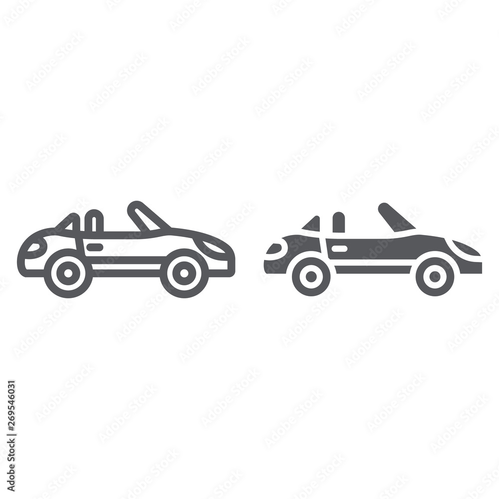 Cabriolet line and glyph icon, transport and drive, automobile sign, vector graphics, a linear pattern on a white background.
