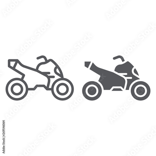 Quad bike line and glyph icon, transport and drive, motorcycle sign, vector graphics, a linear pattern on a white background.