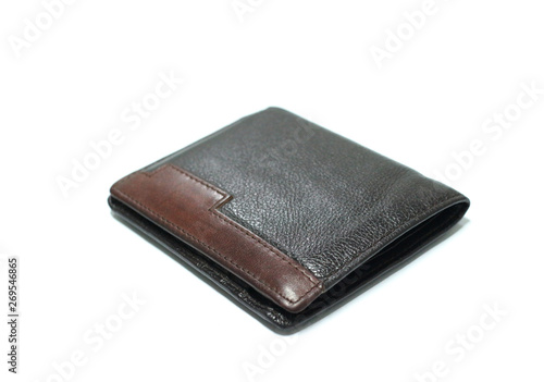 Black leather wallet isolated on white background 