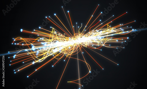 Particles collision in Hadron Collider. Astrophysics concept. 3D photo