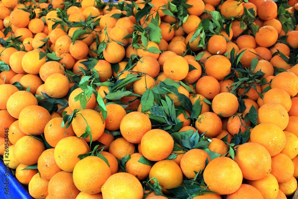 Oranges on a Greek market stall