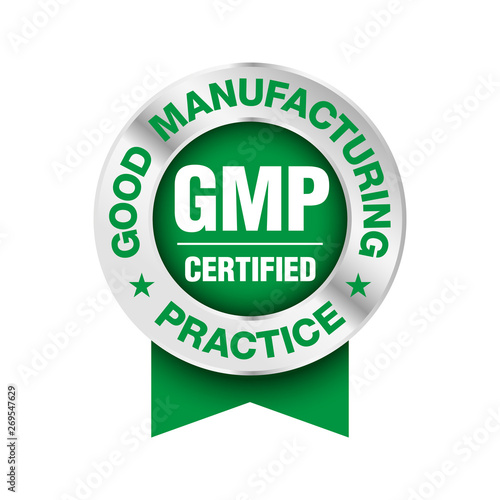 GMP (Good Manufacturing Practice) certified round stamp on white background - Vector