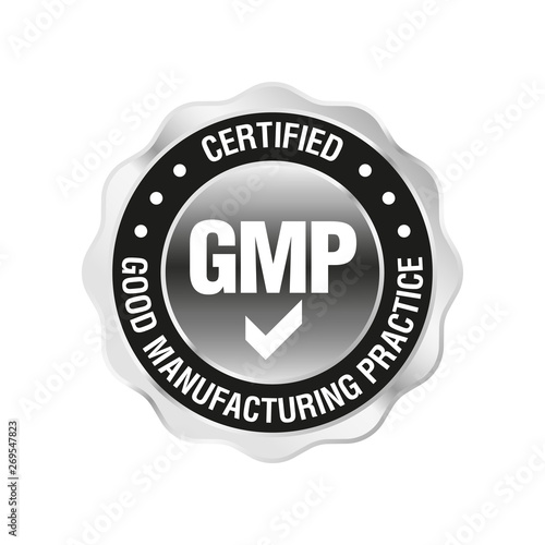 GMP (Good Manufacturing Practice) certified round stamp on white background - Vector