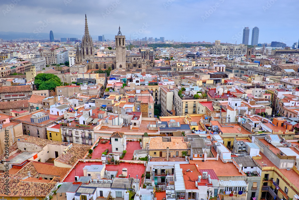 top view of the old roofs of Barcelona