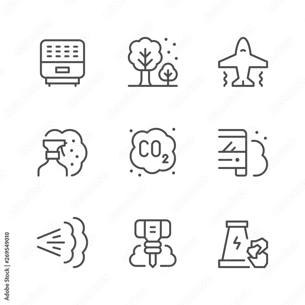 Set line icons of air pollution Set line icons of air pollution