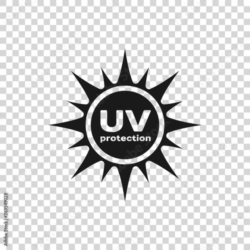 Grey UV protection icon isolated on transparent background. Ultra violet rays radiation. SPF sun sign. Vector Illustration
