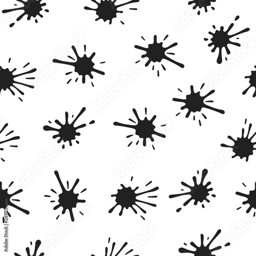Hand drawn paint splatter seamless pattern.  Ink drips background. Vector isolated grunge texture. © Kirill