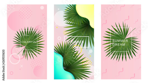 Dynamic colorful stories template design set with fluid rainbow gradient transparent elements. Creative illustration for poster, web, landing, page, cover, ad, greeting, card, social media, promotion.