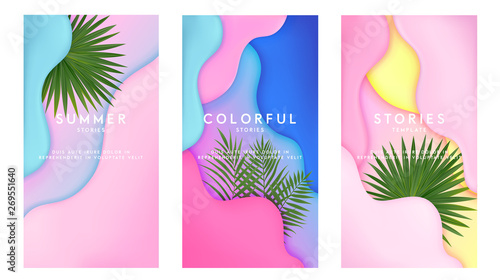 Dynamic colorful stories template design set with fluid rainbow gradient transparent elements. Creative illustration for poster, web, landing, page, cover, ad, greeting, card, social media, promotion.