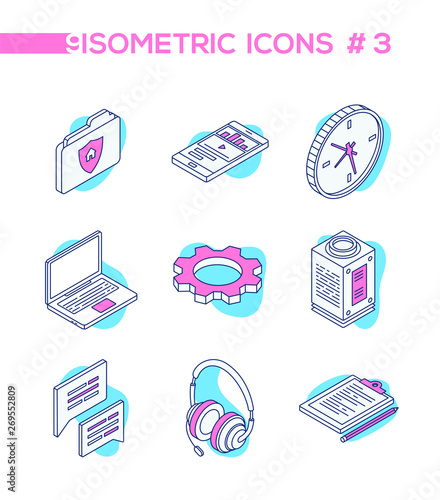 Technology and business - line design style isometric icons