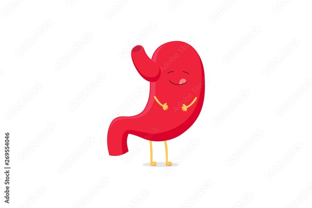 Cute cartoon stomach character funny healthy strong emoji happy smiling
