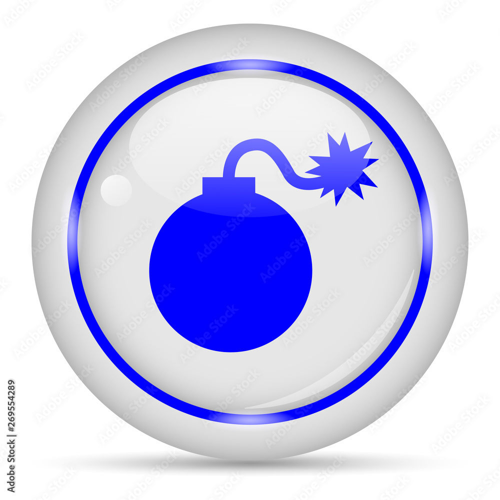 Bomb icon. White glossy round vector icon in eps 10. Editable modern design internet button on white background. Bomb icon. White glossy round vector icon in eps 10. Editable modern design internet button on white background.