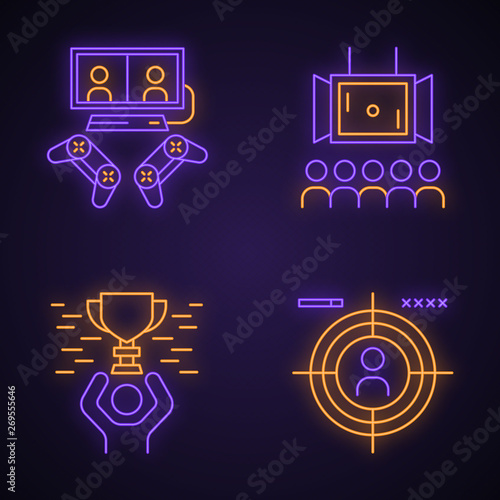 Esports neon light icons set