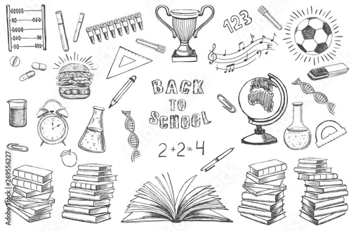 Back To School doodle set. Hand drawn illustration.