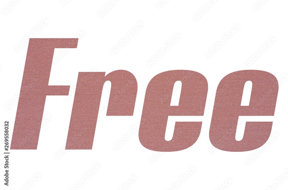 Free word with terracotta colored fabric texture on white background