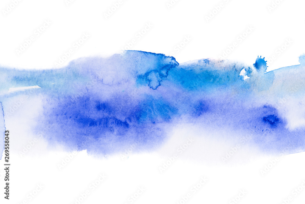 blue texture watercolor stripe on paper, wet technique with paint