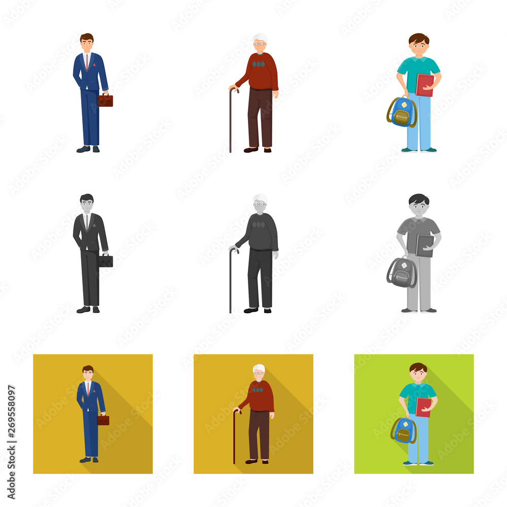 Isolated object of character and avatar sign. Set of character and portrait stock vector illustration. Isolated object of character and avatar sign. Set of character and portrait stock vector illustration.