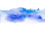 blue texture watercolor stripe on paper, wet technique with paint overflows. on white background isolated