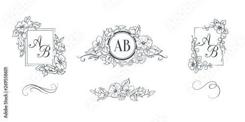 Set of elegant floral monograms