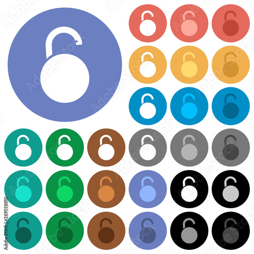 Unlocked round padlock round flat multi colored icons