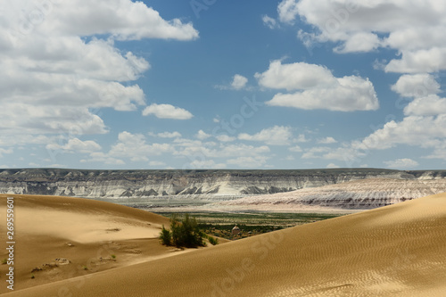 Beautiful dunes desert on the steppe landscapes close the Aktau, Mangistau province, Kazakhstan.