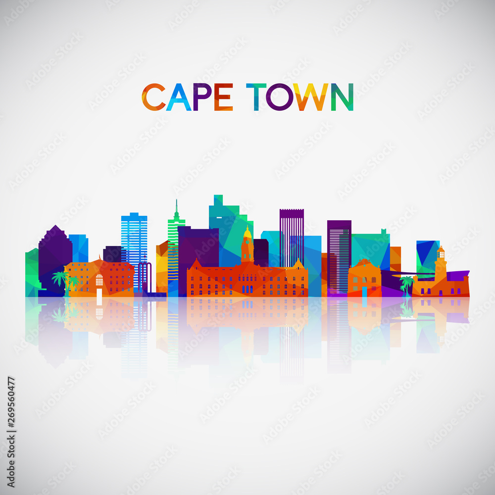 Cape Town skyline silhouette in colorful geometric style. Symbol for your design. Vector illustration.
