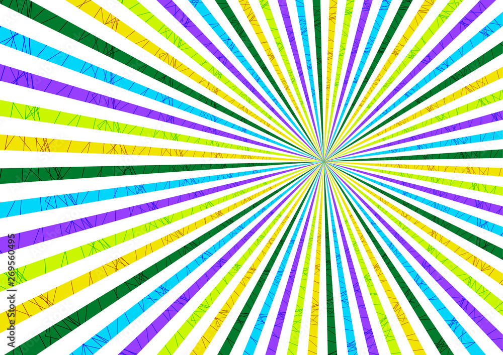 Striped abstract background, bright colored rays emanating from the center.