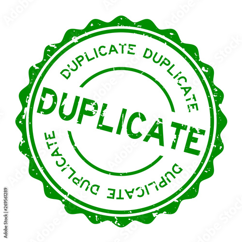 Grunge green duplicate word round rubber seal stamp on white background
