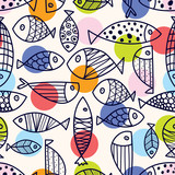 Cute fish.  Kids line background. Seamless pattern. Can be used in textile industry, paper, background, scrapbooking.