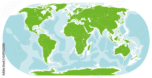 World map hand drawn illustration. Cartoon style. Green color