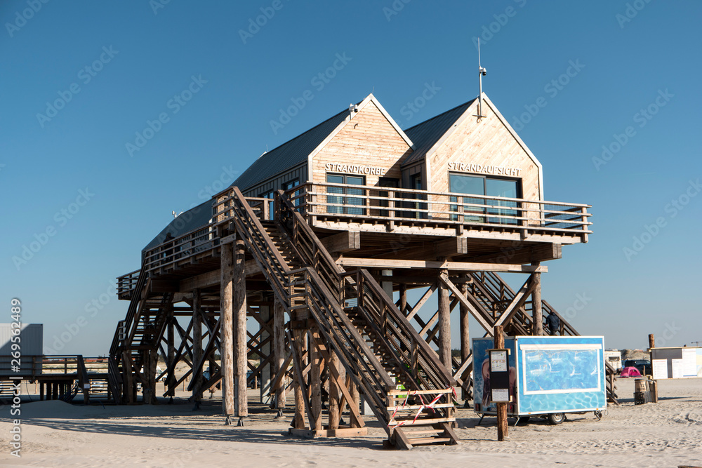 Characteristic Stilt House on the Beach of Sankt Peter-Ording in Germany Characteristic Stilt House on the Beach of Sankt Peter-Ording in Germany