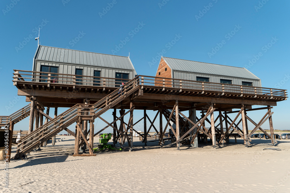 Characteristic Stilt House on the Beach of Sankt Peter-Ording in Germany Characteristic Stilt House on the Beach of Sankt Peter-Ording in Germany