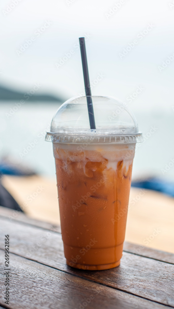 ice milk tea on the desk. ice milk tea on the desk.