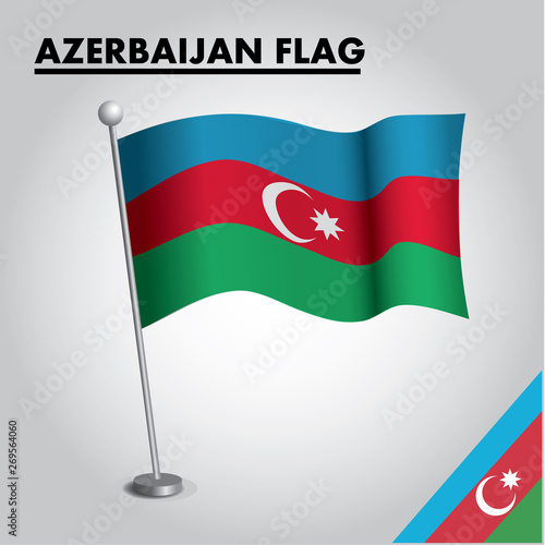Azerbaijan flag icon. National flag of Azerbaijan on a pole