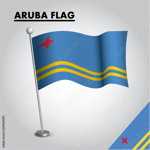 Aruba flag icon. National flag of Aruba on a pole